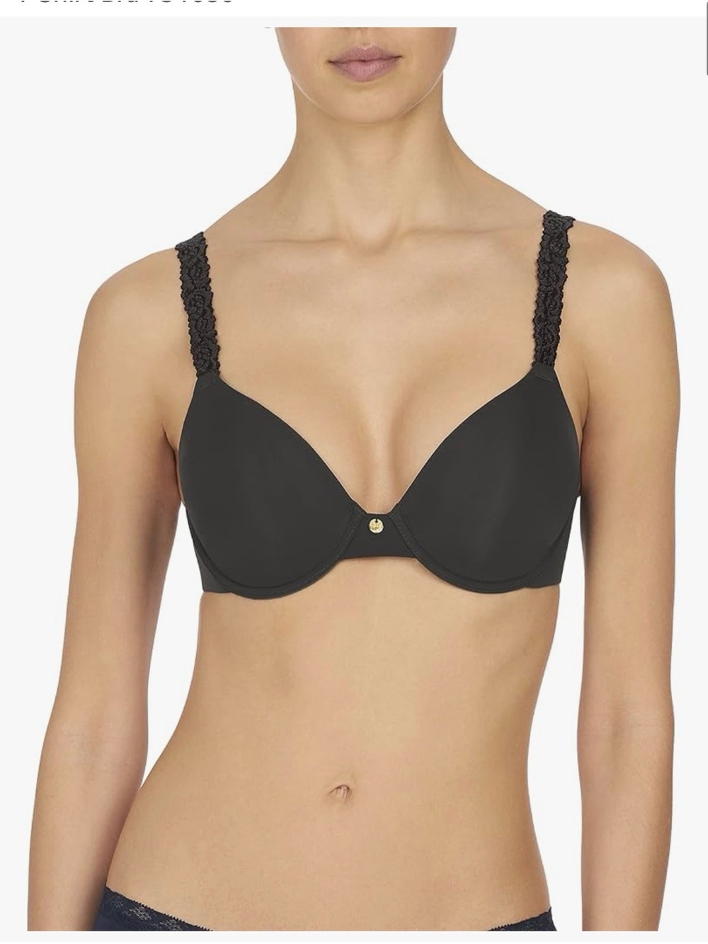 Natori Black Smooth Molded T-Shirt Bra with Lace Straps